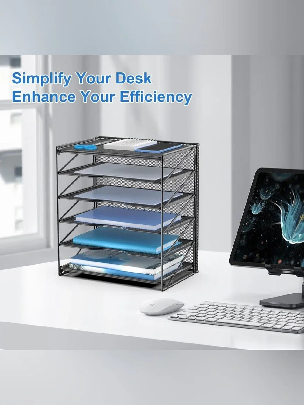 Black Mesh 5 Tier Letter Tray Desk Organizer